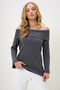 Women's Anthracite Madonna Collar Interlock Fabric Blouse Alc-X13117 - 3