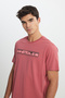 Regular Fit Regular Cut Crew Neck 100% Cotton Dried Rose T-Shirt - 4