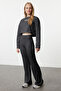 Antrasit Wide Leg/İspanyol Paça Yüksek Bel İnterlok Esnek Örme Pantolon TWOAW25PL00006 - 3