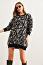 Women's Black Raised Oversize Leopard Tunic Dress Elb- 19002298 - 4