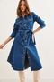 Women's Blue 4-Pocket Midi Thick Denim Dress ELB-19002291 - 5