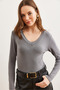 Women's Smoked V-Neck Flowy Soft Touch Blouse Blz- 19002757 - 3