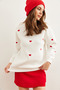 Women's White Heart Embroidered Embroidered Sweatshirt Swt-19000701 - 5