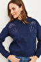 Women's Navy Blue Roba Scalloped Detailed Raised Sweatshirt Swt- 19000703 - 3