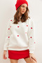 Women's White Heart Embroidered Embroidered Sweatshirt Swt-19000701