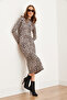 Women's Stone Leopard Leopard Lycra Slim Diver Dress Elb- 19002292 - 3