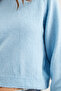Women's Baby Blue Soft Textured Basic Crop Sweater Kzk- 19000886 - 5