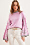 Women's Sugar Pink Spanish Sleeve Patterned Knit Sweater KZK-19000827 - 2