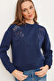 Women's Navy Blue Roba Scalloped Detailed Raised Sweatshirt Swt- 19000703