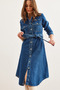 Women's Blue 4-Pocket Midi Thick Denim Dress ELB-19002291 - 4