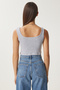 Women's Gray Melange Strap Corded Crop Knitted Blouse GT00030 - 6