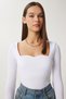 Women's White Heart Neck Ribbed Knit Blouse GT00100