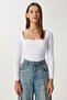 Women's White Heart Neck Ribbed Knit Blouse GT00100 - 6