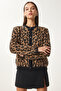 Women's Black Brown Leopard Patterned Short Beard Knitwear Cardigan Us00935 - 2