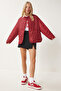 Women's Red Wide Pocket Quilted Jacket Fn03395 - 2