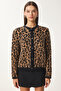 Women's Black Brown Leopard Patterned Short Beard Knitwear Cardigan Us00935 - 7