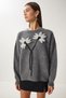 Women's Anthracite Floral Detailed Knitwear Sweater Pf00103 - 3