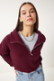 Women's Burgundy Zippered Turtleneck Sweater Mx00124 - 2