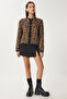 Women's Black Brown Leopard Patterned Short Beard Knitwear Cardigan Us00935 - 4