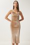 Women's Beige Velvet Mini Dress FN03407 - 2