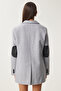 Women's Gray Leather Detailed Winter Blazer Jacket Fn03405 - 9