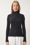 Women's Black Lace Striped Ribbed Knit Blouse EN00633 - 7