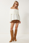 Women's Ecru Madonna Collar Knitwear Sweater Mt00156 - 4