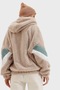 Women's Beige Hooded Zip-Front Color Block Sleeve Oversized Plush Sweatshirt ALC-547-001 - 5
