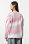 Pembe Çizgili Oversize/Geniş Kesim Bisiklet Yaka İnce Örme Sweatshirt TWOAW23SW00326 - 5