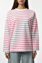 Pembe Çizgili Oversize/Geniş Kesim Bisiklet Yaka İnce Örme Sweatshirt TWOAW23SW00326 - 3
