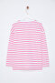 Pembe Çizgili Oversize/Geniş Kesim Bisiklet Yaka İnce Örme Sweatshirt TWOAW23SW00326 - 7