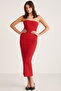 Dellılah Women's Cotton Slim Fit Body-Hugging Ribbed Look Strapless Neckline Maxi Length Red Dress - 2