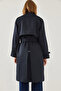 Women's Navy Blue Front Aller Detailed Double-Breasted Trench Coat 8118 60451015 - 7