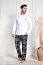 Long Sleeve Plaid Winter Cotton Oversize Men's Bottom-Top Pajamas Set - 2