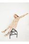 Kids Crew Neck Patterned Long Sleeve Gabardine Girl's Dress - 4