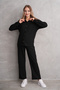 Pregnant and Maternity Bottom Top Suit with Front Button Corded Twisted Fabric Pockets - 3