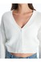 Xside V-Neck Plain Long Sleeve Crop Women's Knitwear Cardigan (W4) - 4