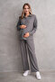 Pregnant and Maternity Bottom Top Suit with Front Button Corded Twisted Fabric Pockets