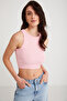 Joyce Women's Slim Fit Slim Fit Zero Sleeve Crew Neck Knitted Crop Pink Tank Top