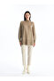 Lcw Modest Beige Stand Collar Plain Oversize Women's Knitwear Tunic - 3