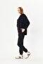 Women's Black Oversize Hooded Top and Bottom Tracksuit Set 12807 - 5