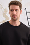Men's 100% Cotton Oversize Crew Neck Basic 3 Thread Fabric Raised Sweatshirt Black - 5