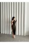 Long Sleeve Sandy Dress - Single Sleeve and Slit Detail - 8