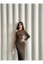 Long Sleeve Sandy Dress - Single Sleeve and Slit Detail - 7
