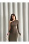 Long Sleeve Sandy Dress - Single Sleeve and Slit Detail - 4