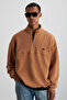 Radiant Men's 100% Organic Cotton Embroidery Detailed Half Zipper Stand Collar Brown Sweatshirt