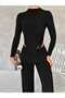 High Collar Front Triangle Cut Drawstring Long Sleeve Top Elastic Waist Pocketed Palazzo Trousers Sandy Set - 5