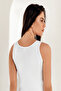 Tutku-100% Cotton Women's White Wide Strap Ribbed Undershirt Mb004 - 2