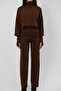 High-Necked Turtleneck Pullover Crop Sweater and High-Waisted Pants Bottom Top Coffee Knitwear Set 015 - 2