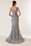 V-Neck Lined Glittery Flock Print Long Dress - 5